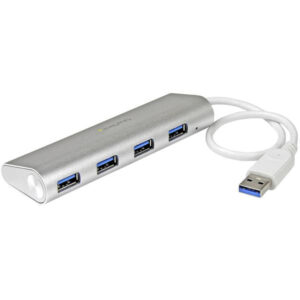 StarTech 4-Port tragbarer USB 3.0 Hub mit integriertem Kabel - Silber