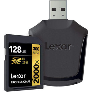 Lexar 128GB 2000X Professional SD Card (SDXC) UHS-II U3 + Card Reader - 300MB/s