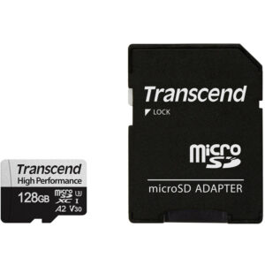 Transcend 128GB 330S V30 A2 Micro SD Card (SDXC) UHS-I U3 + Adapter - 100MB/s