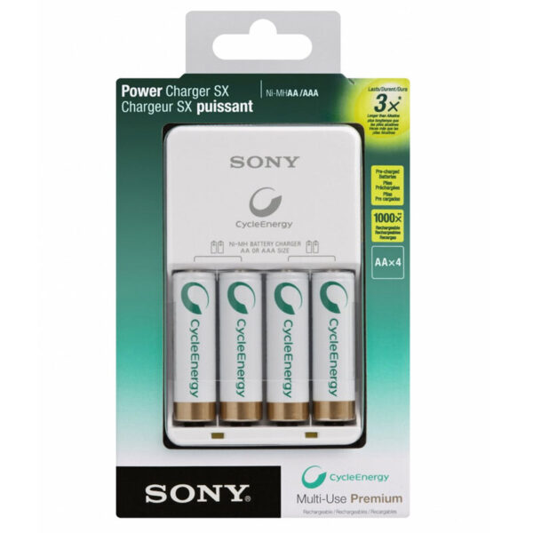 Sony Battery Charger + 4 x 2100mAh AA Premium Rechargeable Batteries