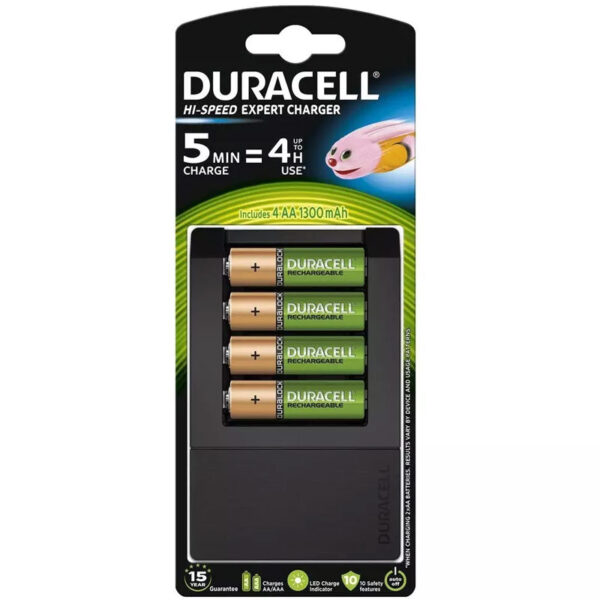 Duracell 15 Min Fast Battery Charger + 4 AA Rechargeable Batteries