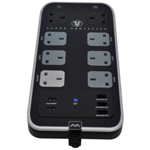 Masterplug Surge Protected Power Centre with 1M Extension Lead - 8 Sockets + USB LAN + Telecom