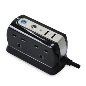Masterplug 2M Surge Protected Extension Lead + 4 Sockets and USB Charging - Black