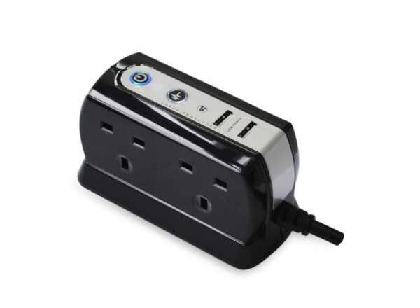 Masterplug 2M Surge Protected Extension Lead + 4 Sockets and USB Charging - Black