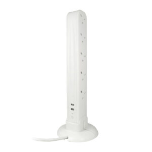 Masterplug 10-Gang Power Tower Surge Protected Socket With 1M Extension Lead - White (SRGTOW101-MP)