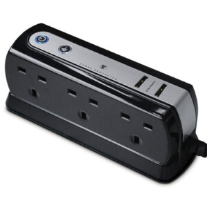 Masterplug 1M 6-Gang Compact Surge Extension Lead + 2 x 2.1A USB Slot - Polished Black