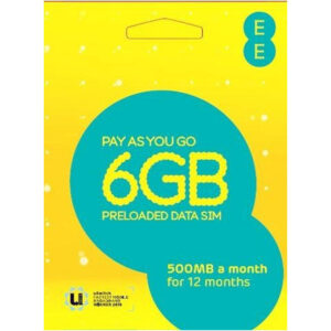 EE PAYG 4G SIM Card Preloaded 6GB of Data - 500MB Per Month For 12 Months