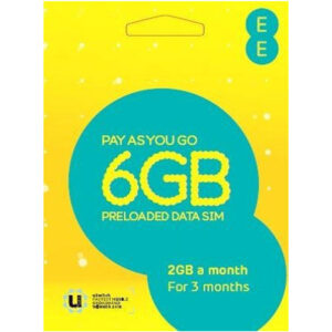 EE PAYG 4G SIM-Karte Vorgeladene 6 GB Daten - 2 GB pro Monat für 3 Monate