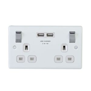 Masterplug Polished White 13 A 2 Gang Switched Socket with 2 x USB Port - White Insert