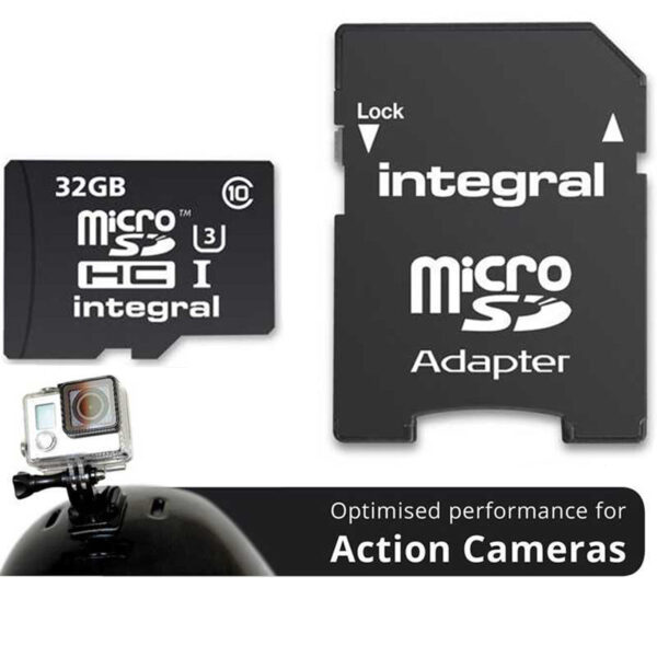 Integral 32GB Actionkamera Micro SDHC Karte mit 4K Aufnahme Class 10 UHS-I U3 90MB/s