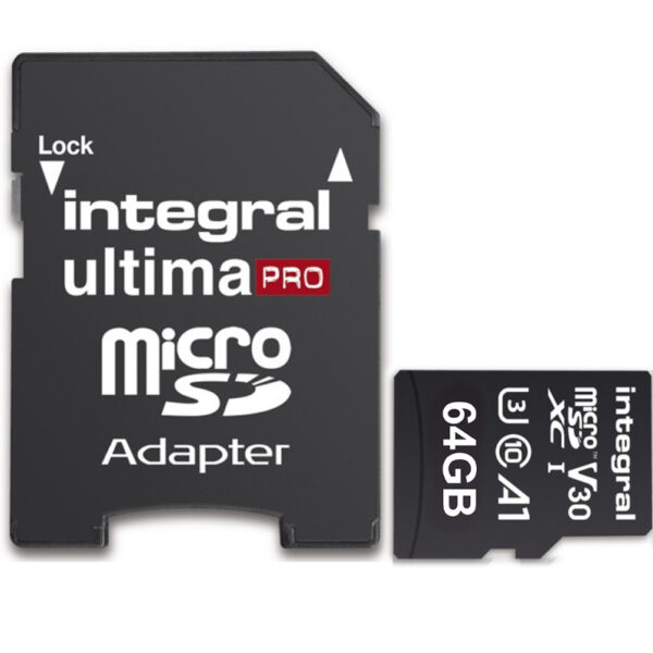 Integral 64 GB UltimaPRO V30 Premium Micro SD-Karte (SDXC) UHS-I U3 + Adapter - 100 MB / s