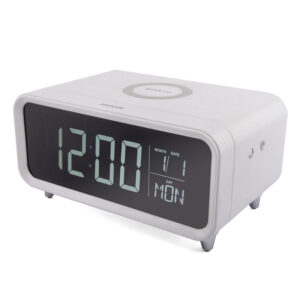 Groov-e Digital Alarm Clock with Wireless Charging Pad & Night Light - White