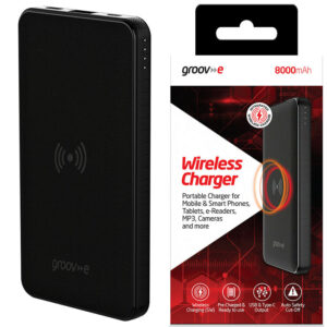 Groov-e Portable 5W Wireless Charger 8000mAh USB Universal Powerbank - Black