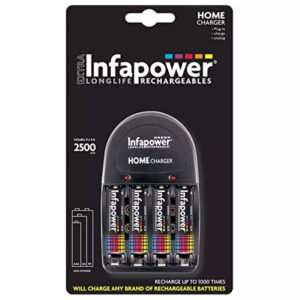 Infapower Home Battery Charger + 4 x 2500mAh AA Rechargeable Batteries