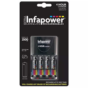 Infapower 4 Hour Battery Charger + 4 x 2500mAh AA Rechargeable Batteries