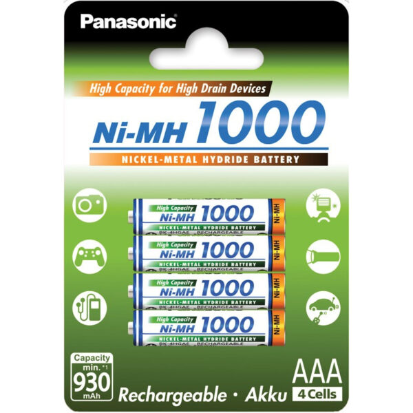 Panasonic High Capacity 930mAh AAA Rechargeable Batteries - 4 Pack