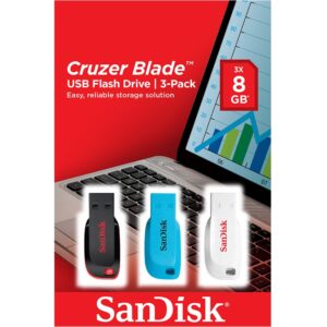 SanDisk 8GB Cruzer Blade USB Stick 3er Pack - Schwarz/Weiß/Blau