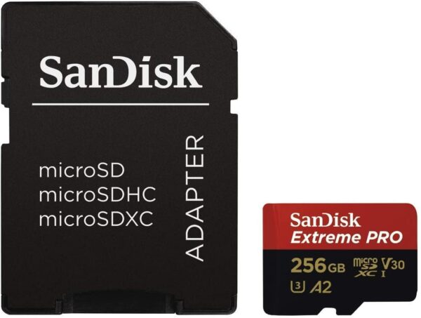 SanDisk Extreme PRO microSDXC 256GB - SD Adapter - RescuePRO Deluxe 170MB/s A2 C10 V30 UHS-I U3