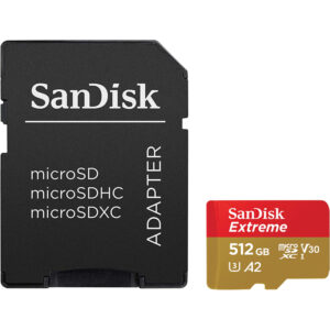 SanDisk 512GB Extreme V30 Micro SD Card (SDXC) A2 UHS-I U3 + Adapter - 160MB/s