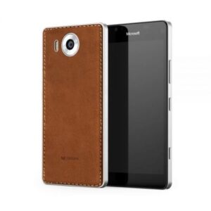 Mozo Lumia 950 Qi Wireless Charging Back Cover Case - Cognac/Silver