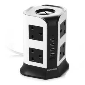 Safemore 8-Gang Plug Outlet 4 USB Charging Ports with 2M Extension Lead