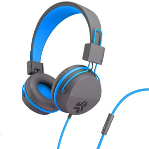 JLab Neon Wired Headphones In-Line Mic + Controls - Grey/Blue