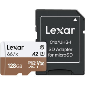 Lexar 128GB Professional Micro SD (SDXC) Card UHS-I U3 A2 + Adapter - 100MB/s