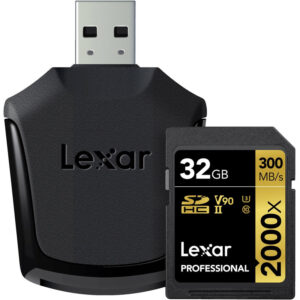 Lexar 32GB 2000X Professional SD Card (SDHC) UHS-II U3 + Card Reader - 300MB/s