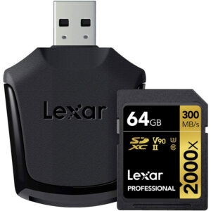 Lexar 64GB 2000X Professional SD Card (SDXC) UHS-II U3 + Card Reader - 300MB/s
