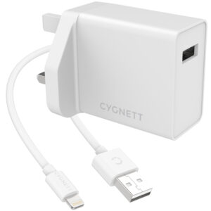 Cygnett PowerPlus 12W Charger + Lightning to USB-A cable - UK White