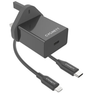 Cygnett PowerPlus 18W PD Charger + Lightning to USB-C cable - UK Black