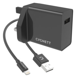 Cygnett PowerPlus 12W Charger + Lightning to USB-A cable - UK Black