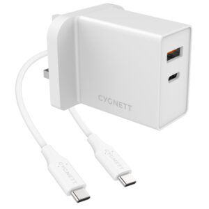 Cygnett PowerPlus 18W Total Charger + USB-C to USB-C cable - UK White